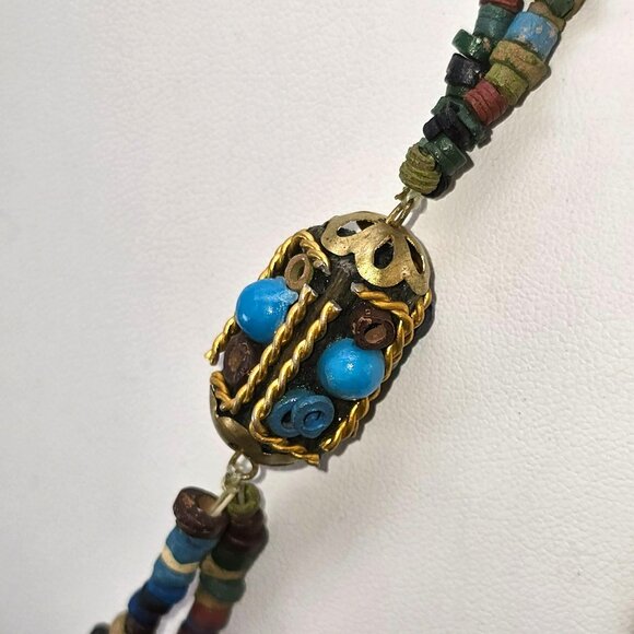 Vintage Bohemian Multicolor Beaded Necklace With Turquoise Accents 24" HS187 - Picture 6 of 8